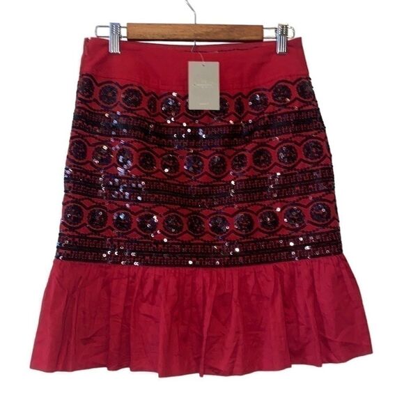 NWT Anthropologie Moulinette Soeurs Sequined Suelta Skirt Crimson Great Gatsby 4 - Picture 1 of 8